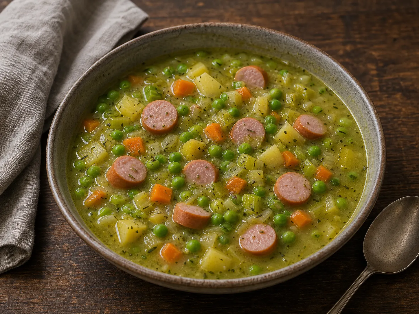 Erbsensuppe mit Würstchen