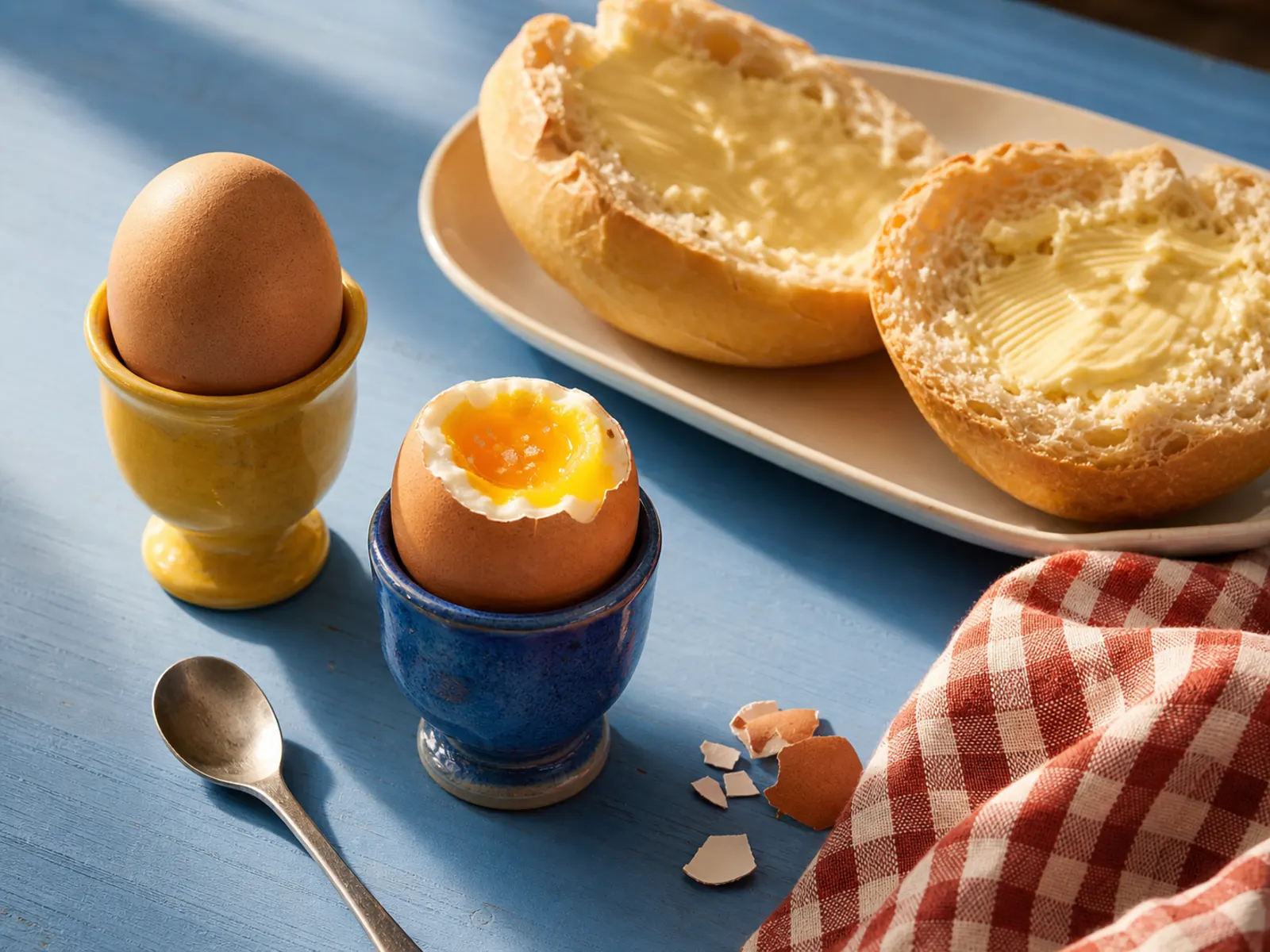 Frühstücksei mit Brötchen