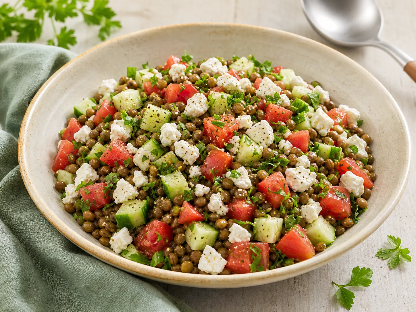 Linsen-Salat mit Feta und Tomaten