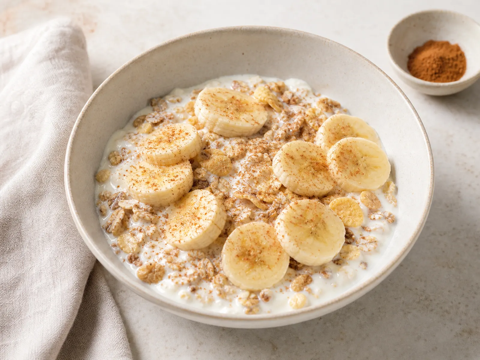 Müsli mit Joghurt und Obst – Schnelles Frühstück aus Müsli, cremigem Naturjoghurt und frischer Banane.