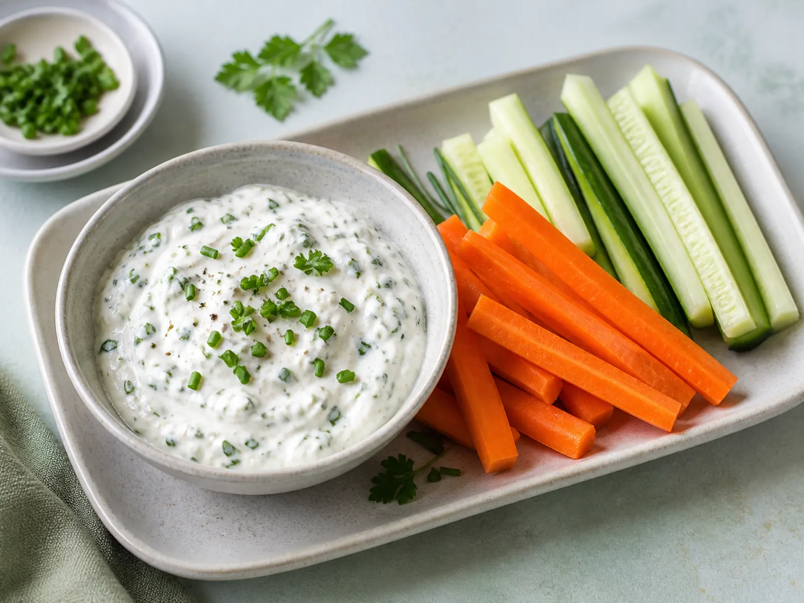 Quark-Kräuter-Dip mit Gemüsesticks