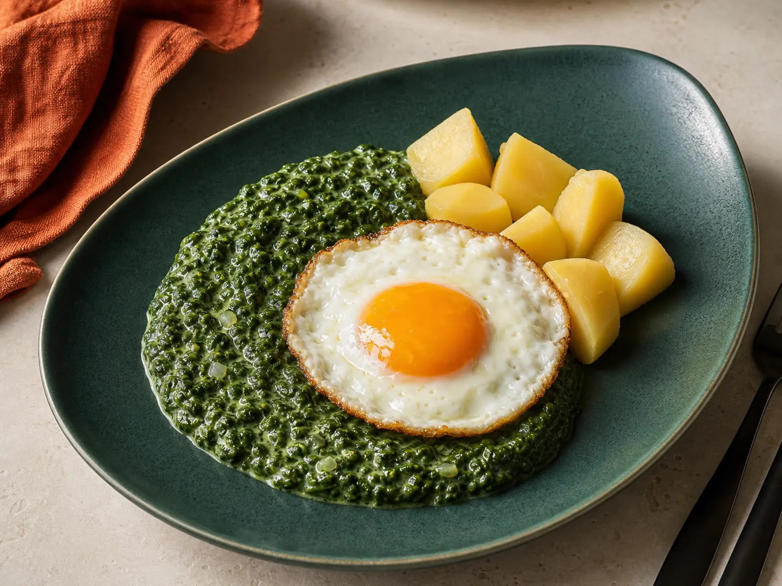 Rahmspinat mit Kartoffeln und Ei