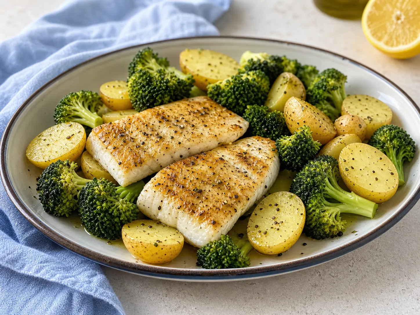 Seelachsfilet mit Kartoffeln und Brokkoli