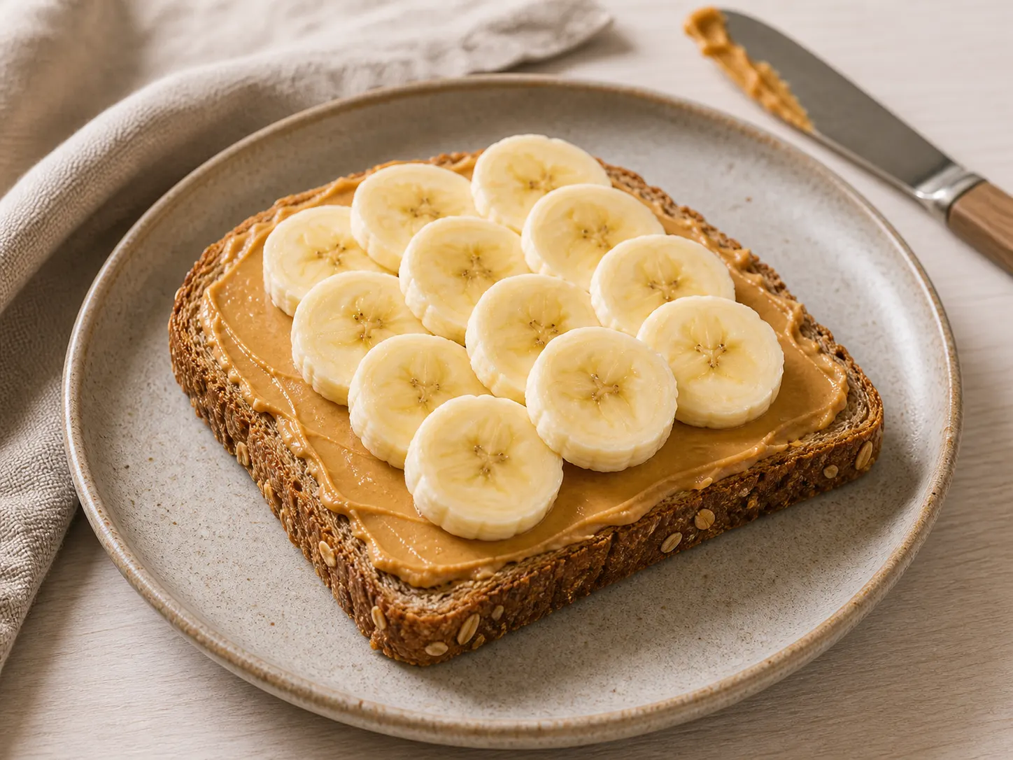 Vollkornbrot mit Erdnussbutter und Banane
